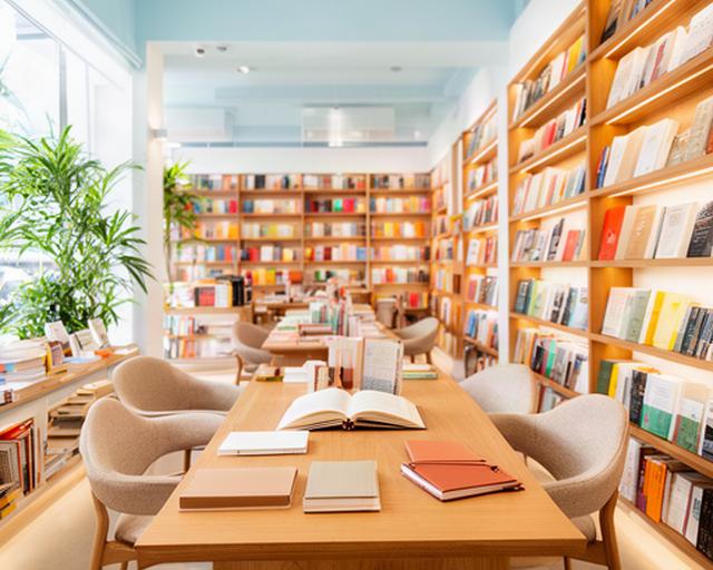 Interior luminoso de una librería de Santa Cruz de Tenerife con estanterías de libros y una mesa de lectura